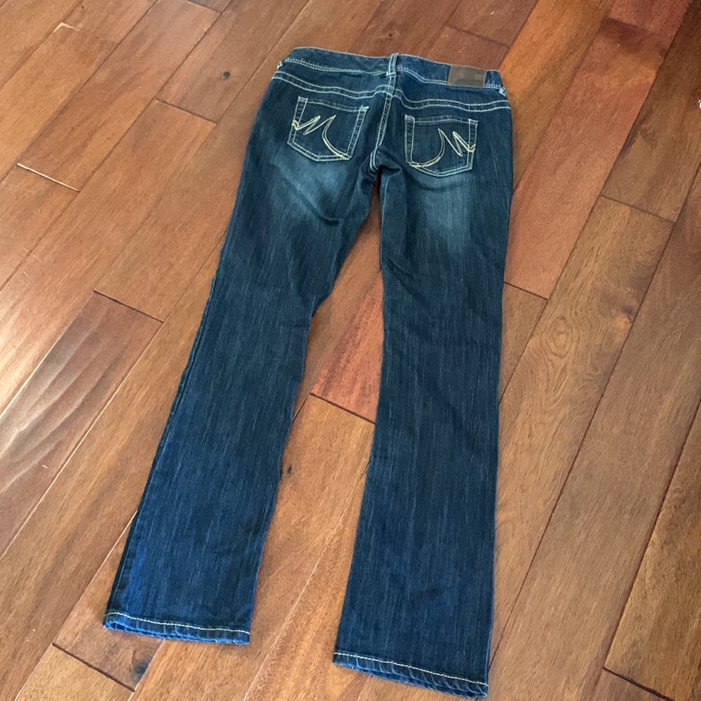 Dark blue distressed bootcut jeans size 1/2 regular - Picture 4 of 6